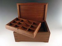 Sapelle Jewelry Box with Burl Lid & Walnut Accents. 6"x9"x4" with Interior Tray.