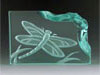 Etched Glass Dragonfly Sculpture. 4" Tall, 6" Long & 5/8" Deep.