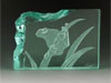 Etched Glass Frog Sculpture. 4" Tall, 6" Long & 5/8" Deep.