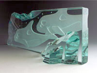Etched Glass Orca Sculpture. 4" Tall, 12" Long & 2" Deep.