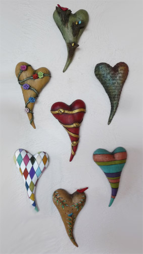 Ceramic harts by Jaquline Hurlbert $75