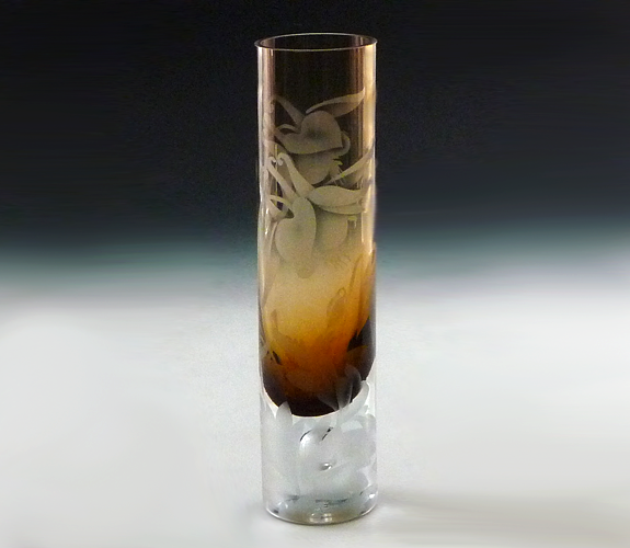 Jaguar Glass - Etched Columbine Vase Topaz