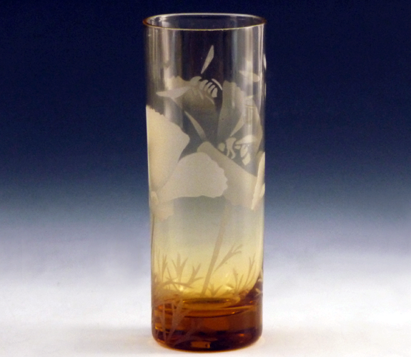 Jaguar Glass - Etched Poppy Bee Shot Glass Topaz