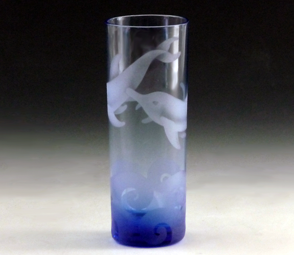 Jaguar Glass - Etched Dolphin Shot Glass Cobalt