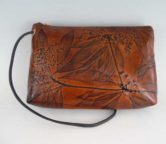 CUT OUT LEATHER Bag Tree of Life Leaf Leather Purse Vintage 