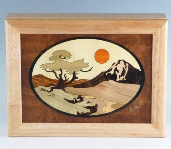 MarqArt - Marquetry Wood Box with Mountain Design. 8" x 6"
