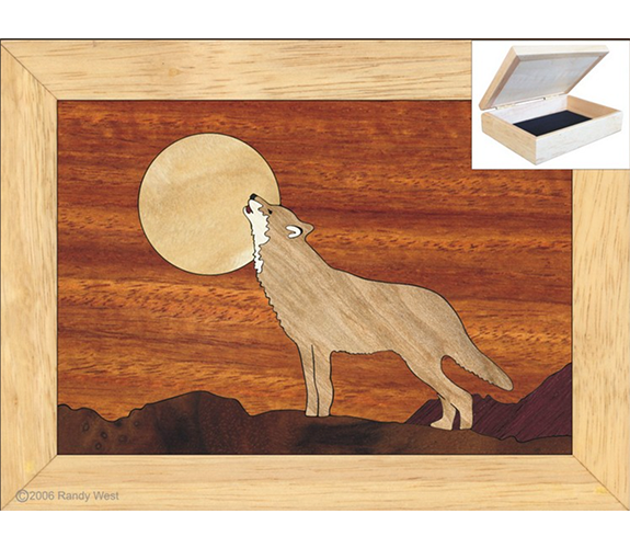 MarqArt - Marquetry Wood Box with Howling Wolf