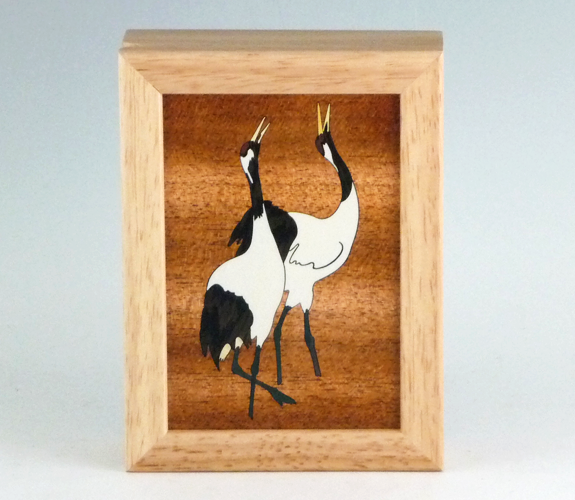 MarqArt - Marquetry Wood Box with Crane Design 4"x5"